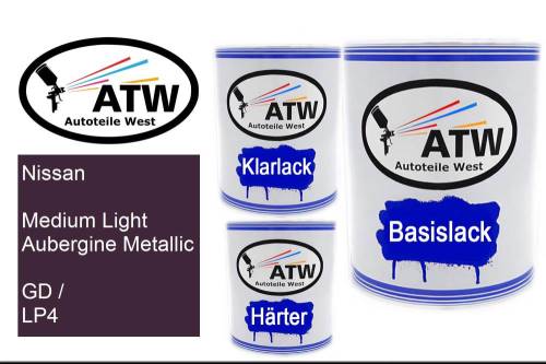 Nissan, Medium Light Aubergine Metallic, GD / LP4: 1L Lackdose + 1L Klarlack + 500ml Härter - Set, von ATW Autoteile West.